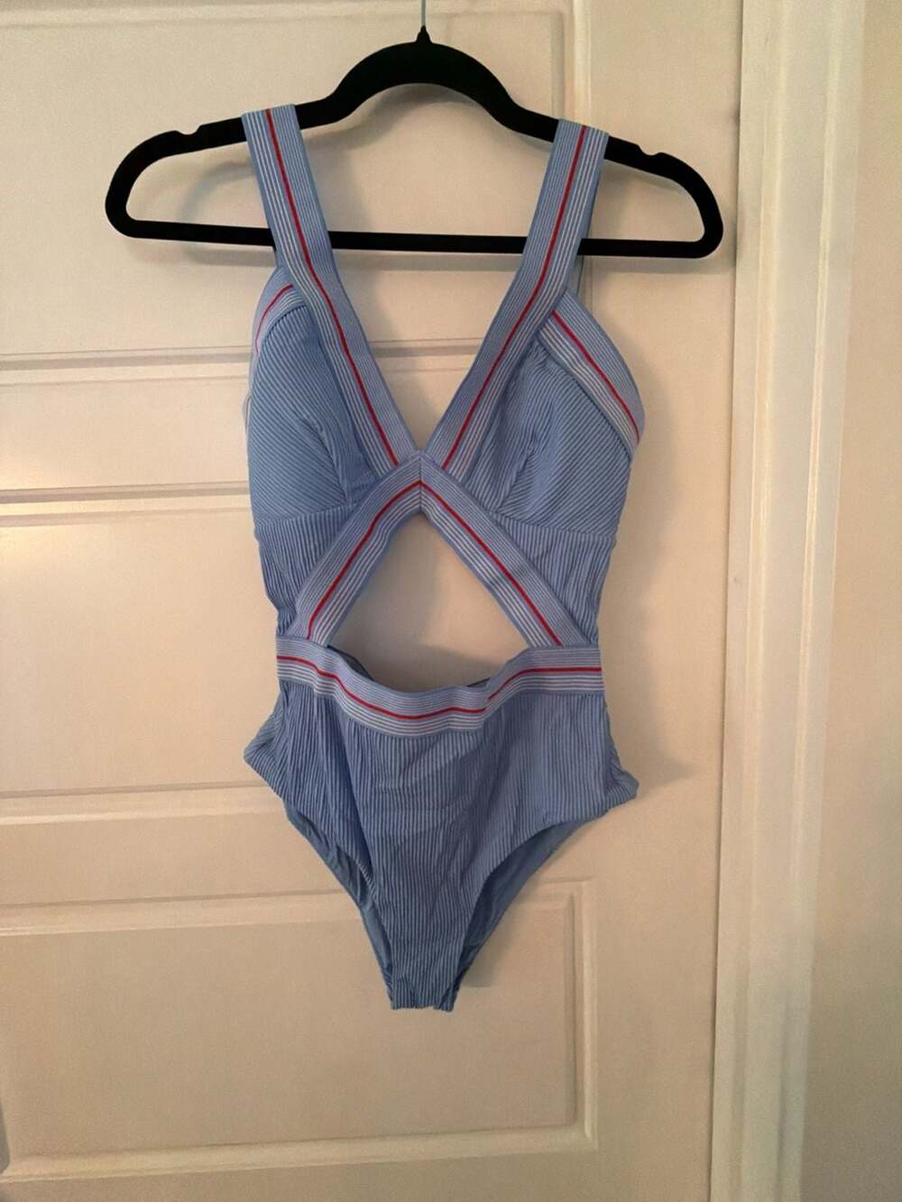 Dolce Vita Women's Size S Blue Striped Cutout One-Piece Swimsuit